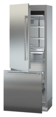 Product image, Perspective: oblique half-open empty, Combined refrigerator-freezer with BioFresh and NoFrost for integrated use