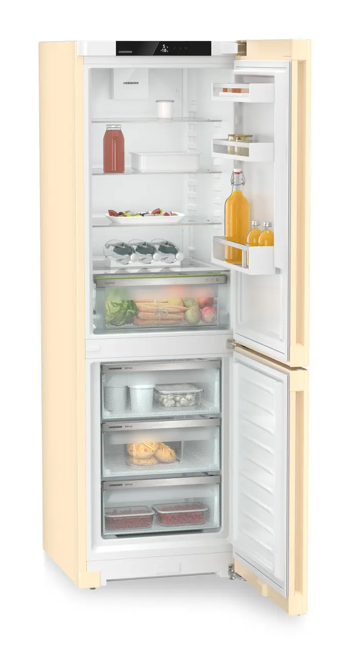 Gaminio vaizdas, Perspektyva: Įstrižas, atidarytas, dekoruotas, Šaldytuvo ir šaldiklio derinys su „EasyFresh“ ir „NoFrost“, Korpuso spalva: Smėlinė, Durų spalva: Smėlinė