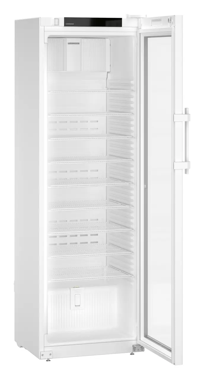 Product image, Perspective: oblique open empty, Laboratory refrigerator with convection cooling, Casing colour: white, Door colour: white