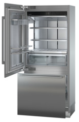 Product image, Perspective: oblique open empty, Combined refrigerator-freezer with BioFresh and NoFrost for integrated use