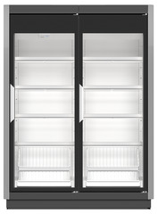 Produkt-Bild, Perspektive: gerade geschlossen leer, Supermarkt-Gefrierschrank, Gehäusefarbe: Grau