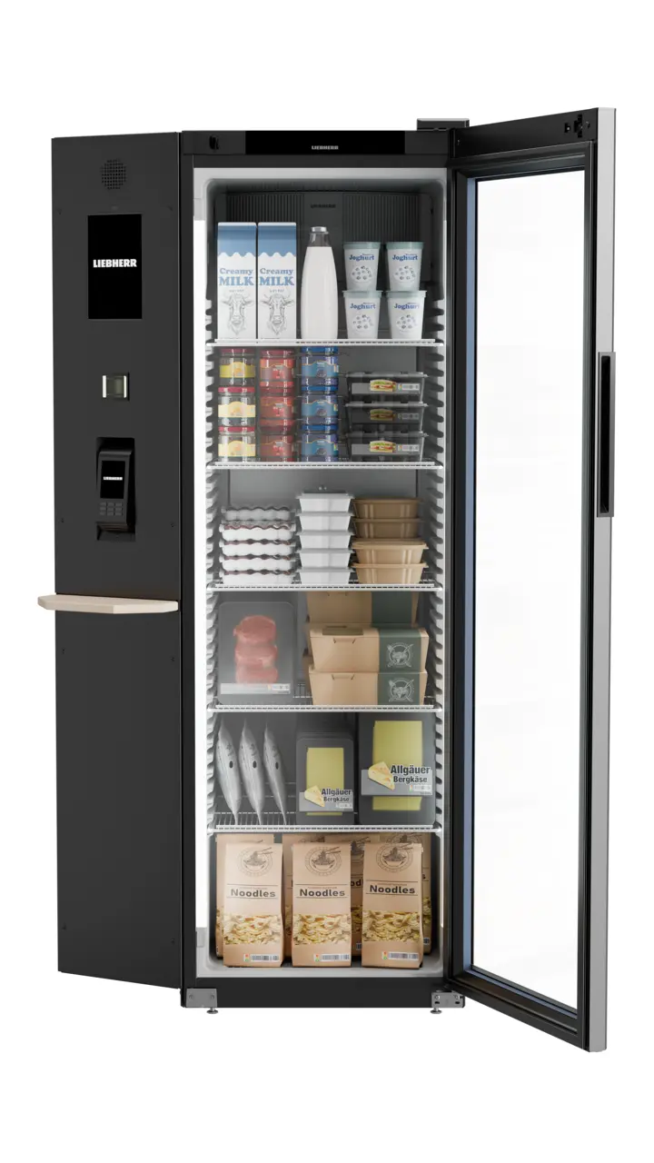 Produkt-Bild, Perspektive: Sonderform, Kühlgerät mit Umluftkühlung, Gehäusefarbe: Schwarz, Türfarbe: Schwarz