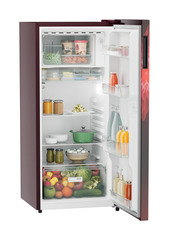 Product image, Perspective: oblique open decorated, Single-door refrigerator 202 l in 3 star with VegFresh box, Casing colour: red, Door colour: Red Mystiq