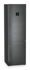 Product image, Perspective: oblique closed, Combined fridge-freezers with EasyFresh and NoFrost, Casing colour: black, Door colour: BlackSteel