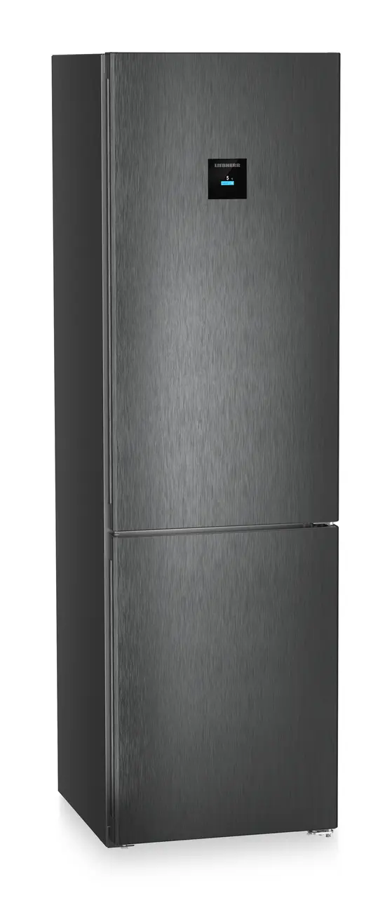 Product image, Perspective: oblique closed, Combined fridge-freezers with EasyFresh and NoFrost, Casing colour: black, Door colour: BlackSteel