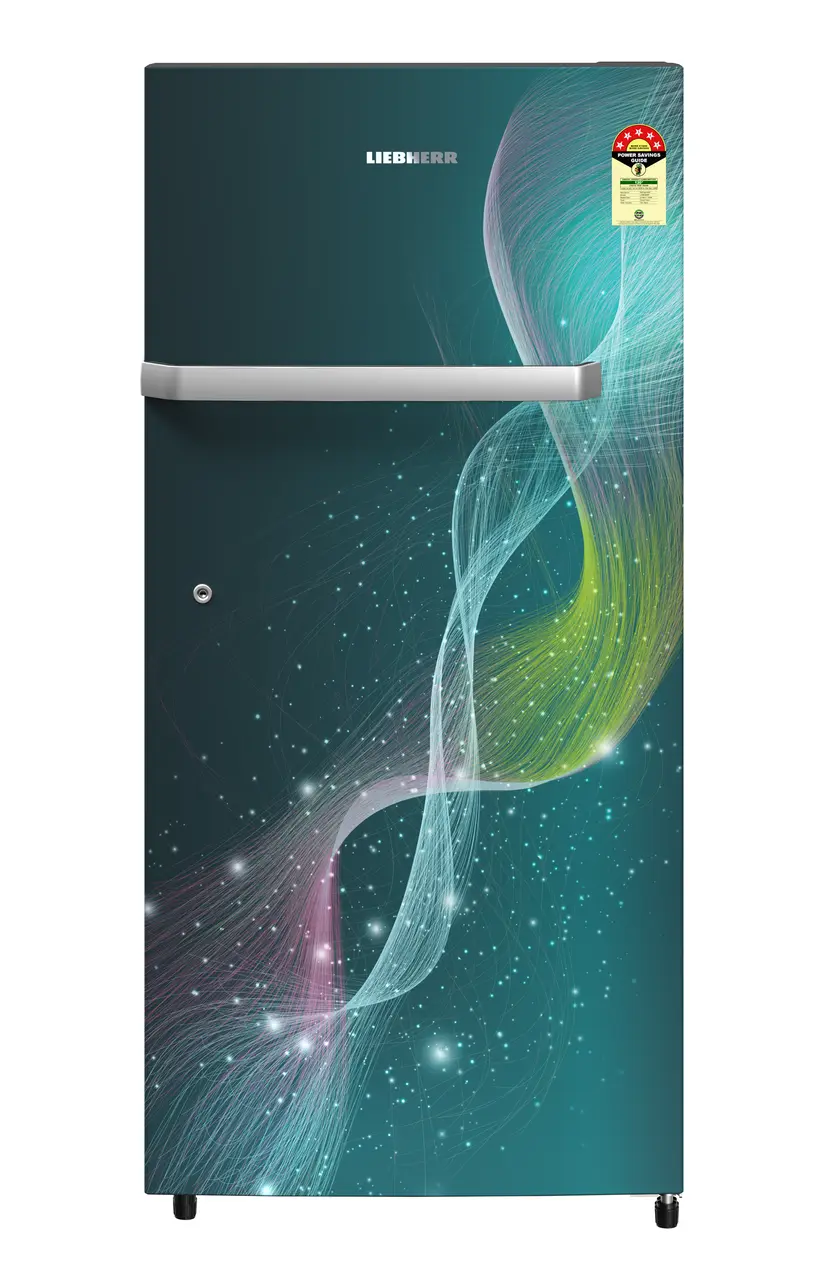 Product image, Perspective: straight closed, Single-door refrigerator 191 l in 5 star with inverter compressor, Casing colour: grey, Door colour: Teal Strings