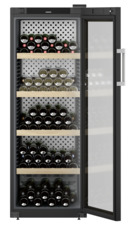 Produkt-Bild, Perspektive: gerade offen dekoriert, Weinlagerschrank, Gehäusefarbe: Schwarz, Türfarbe: Schwarz