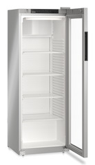 Slika izdelka, Perspektiva: Pod kotom, odprto, prazno, Hladilni aparat s hlajenjem s krožečim zrakom, Barva ohišja: srebrna, Barva vrat: srebrna