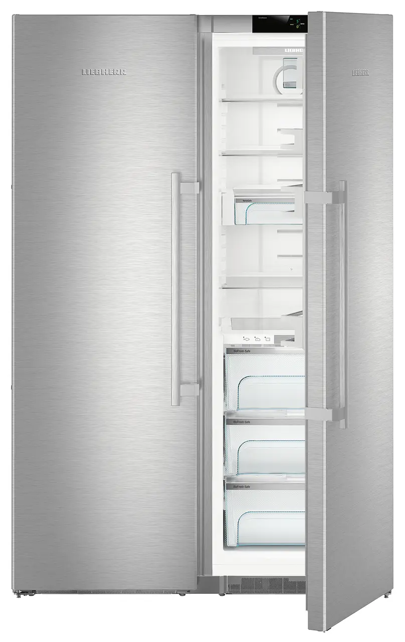 Product image, Perspective: special form, Side-by-Side combination, Casing colour: stainless steel, Door colour: stainless steel