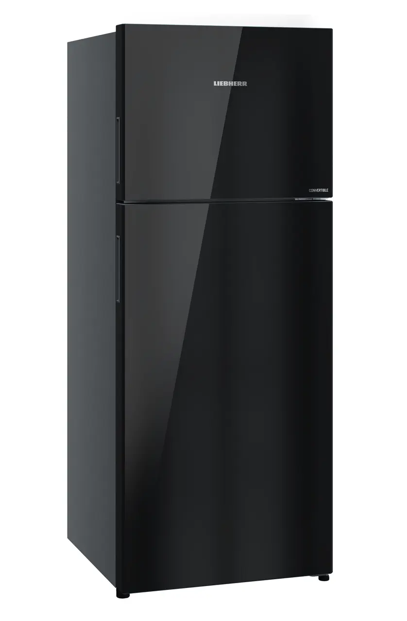 Product image, Perspective: oblique closed, Fridge-freezer with NoFrost, Casing colour: grey, Door colour: Black Gloss