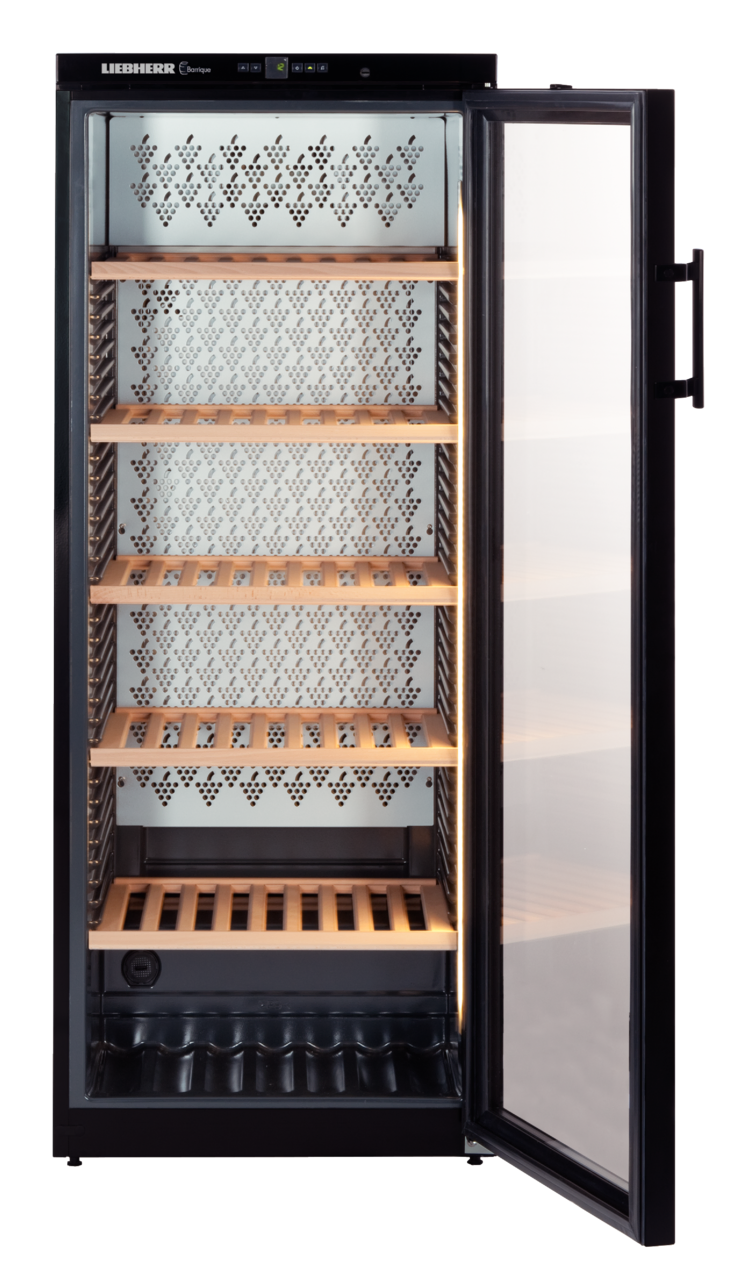 Product image, Perspective: straight open empty, Wine storage cabinet, Casing colour: black, Door colour: black