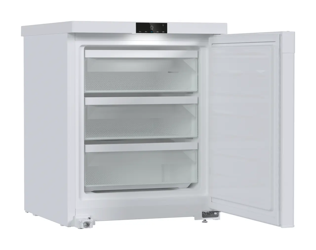 Obraz produktu, Perspektywa: Pod kątem, otwarte, puste, Zamrażarka laboratoryjna z chłodzeniem statycznym, Kolor obudowy: Biała, Kolor drzwi: Biała