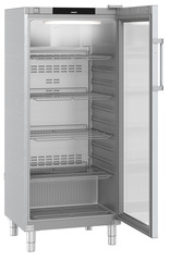 Product image, Perspective: oblique open empty, Forced-air refrigerator, Casing colour: stainless steel, Door colour: stainless steel