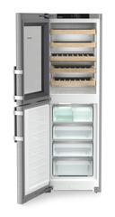 Product image, Perspective: straight open empty, Combination with NoFrost freezer compartment and wine tempering compartment, Casing colour: stainless steel, Door colour: stainless steel