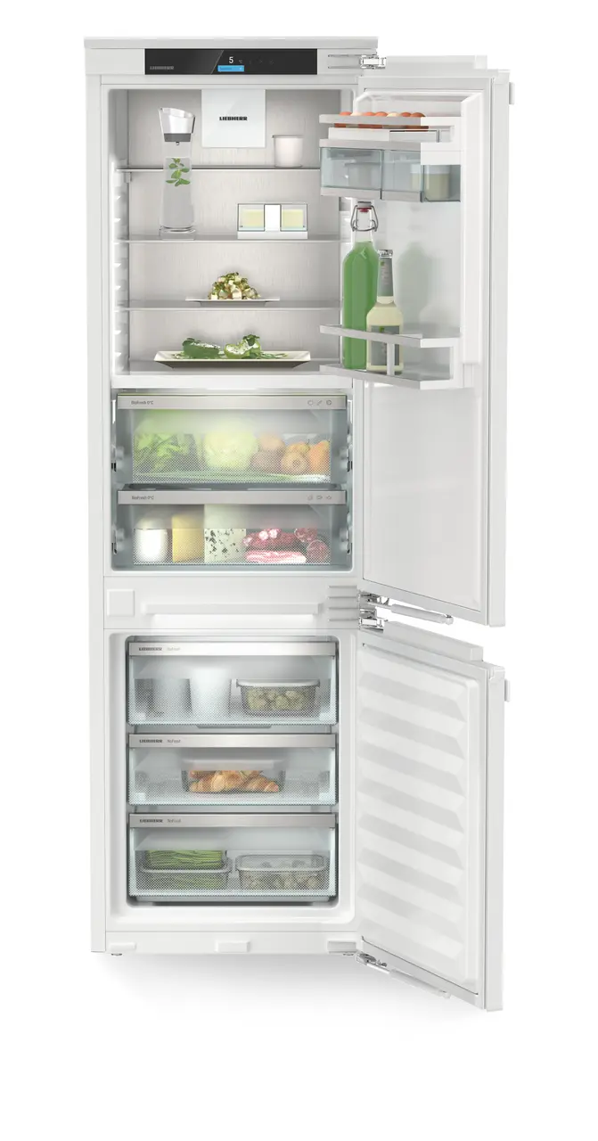 Product image, Perspective: straight open decorated, Combined refrigerator-freezer with BioFresh and NoFrost for integrated use