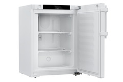 Product image, Perspective: oblique open empty, Laboratory freezer with an interior free of ignition sources, Casing colour: white, Door colour: white