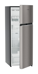 Product image, Perspective: oblique half-open empty, Fridge-freezer with NoFrost, Casing colour: grey, Door colour: Grey Steel