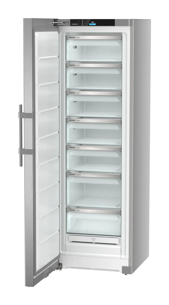 Produktbild, Perspektiv: Vinklad, öppen, tom, Fristående frysskåp med NoFrost