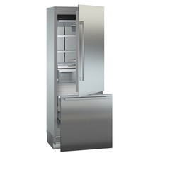 Product image, Perspective: oblique half-open empty, Combined refrigerator-freezer with BioFresh and NoFrost for integrated use, Casing colour: grey