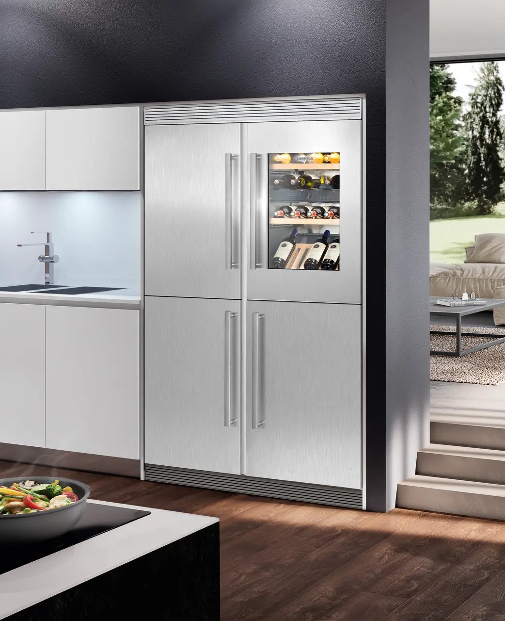 Product image, Perspective: milieu, Built-in multi-temperature wine cabinet, Casing colour: silver, Door colour: silver