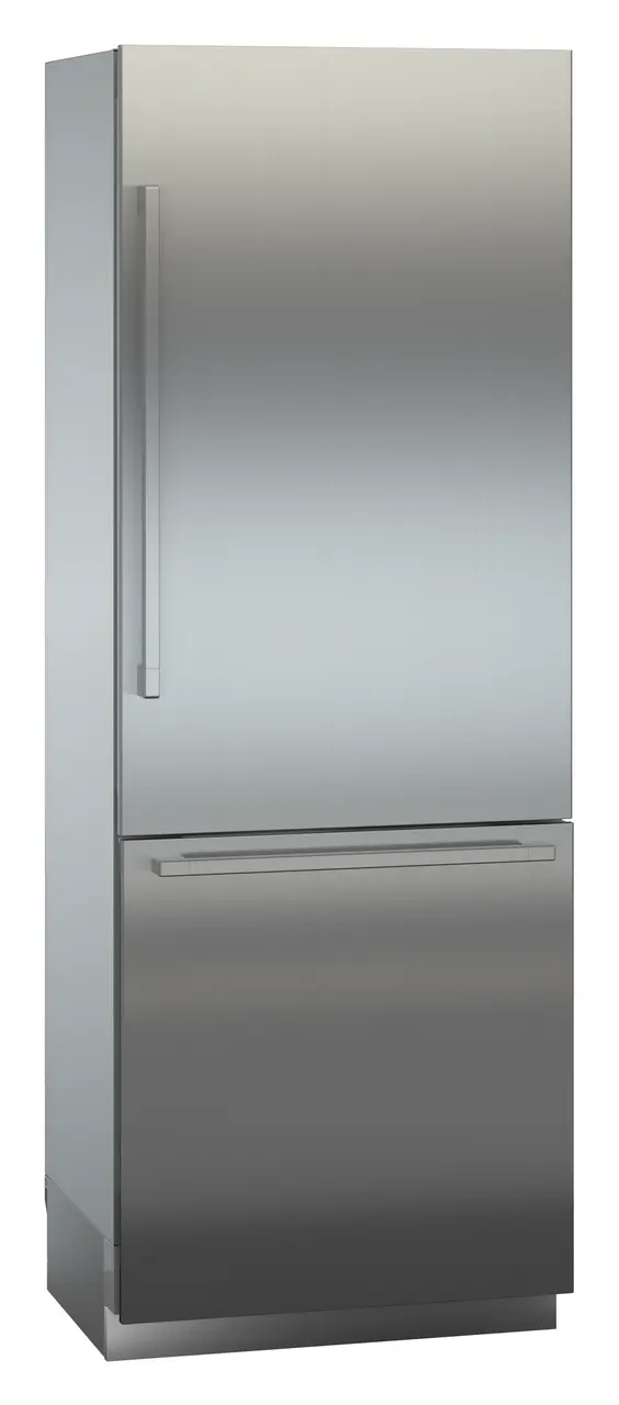 Product image, Perspective: oblique closed, Combined refrigerator-freezer with BioFresh and NoFrost for integrated use, Casing colour: grey