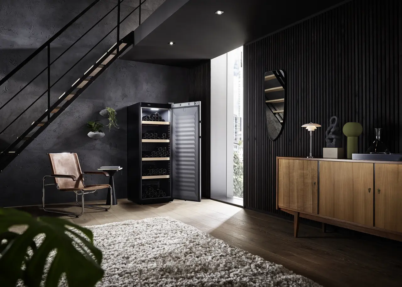 Product image, Perspective: milieu, Wine storage cabinet, Casing colour: black, Door colour: black
