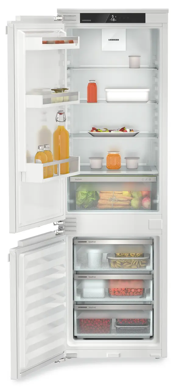 Immagine del prodotto, Prospettiva: Frontale aperto fornito, Combinazione frigo-congelatore integrabile con EasyFresh e SmartFrost