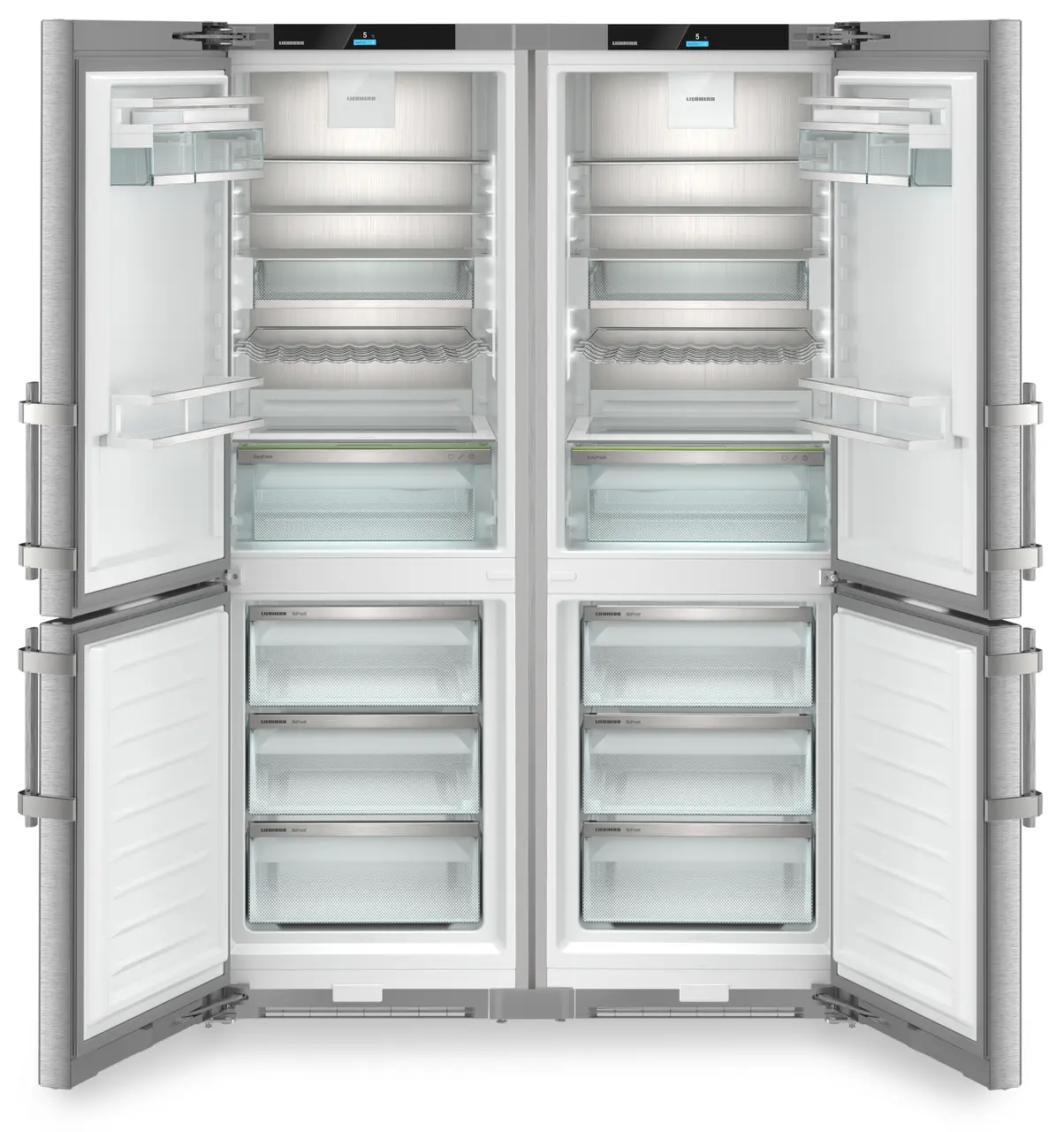 Product image, Perspective: straight open empty, Side-by-Side combination, Casing colour: silver, Door colour: stainless steel