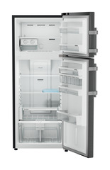 Product image, Perspective: straight open empty, Fridge-freezer with NoFrost, Casing colour: grey, Door colour: BlackSteel