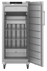 Product image, Perspective: straight open empty, Freestanding freezer with NoFrost, Casing colour: stainless steel, Door colour: stainless steel