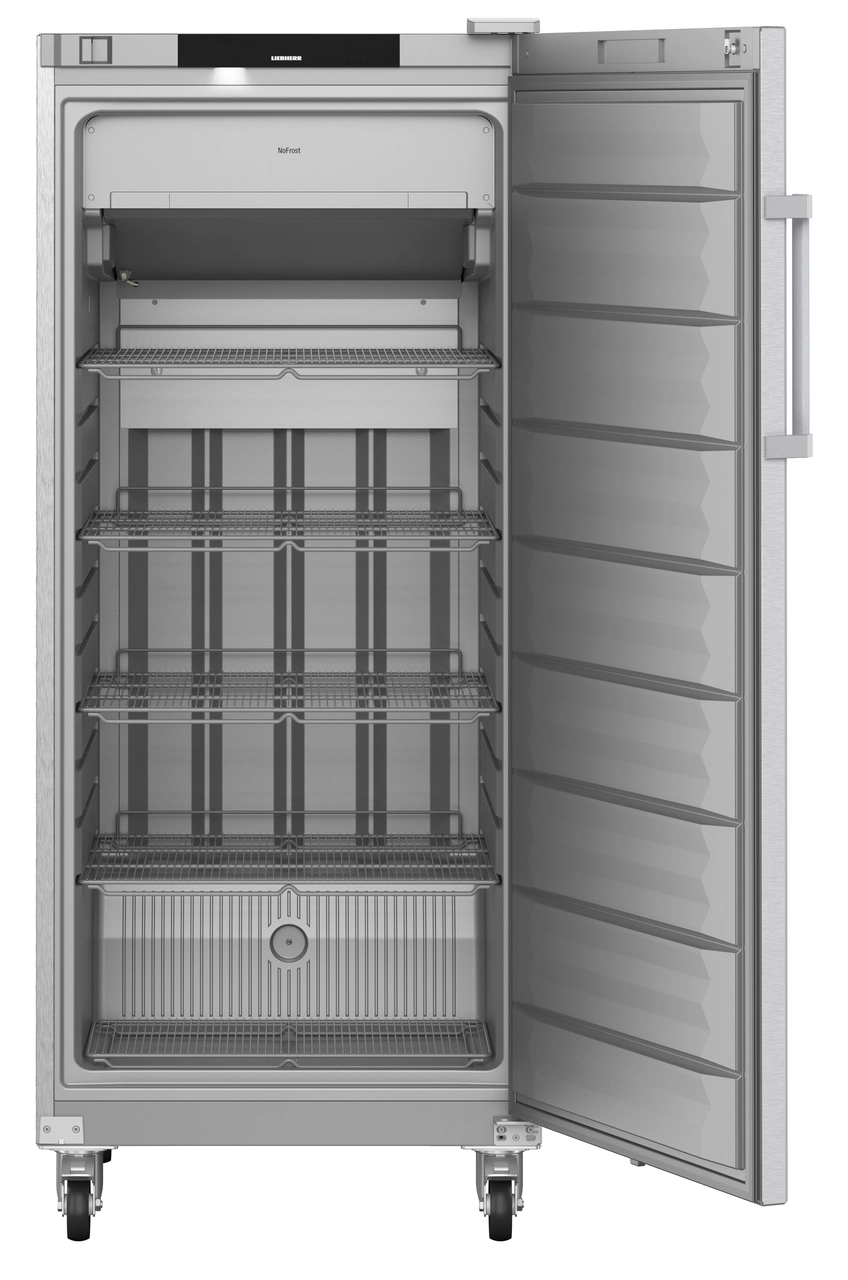 Product image, Perspective: straight open empty, Freestanding freezer with NoFrost, Casing colour: stainless steel, Door colour: stainless steel