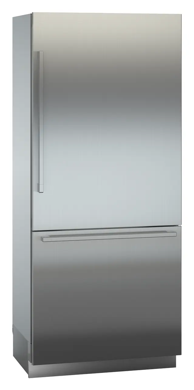 Product image, Perspective: oblique closed, Combined refrigerator-freezer with BioFresh and NoFrost for integrated use, Casing colour: grey