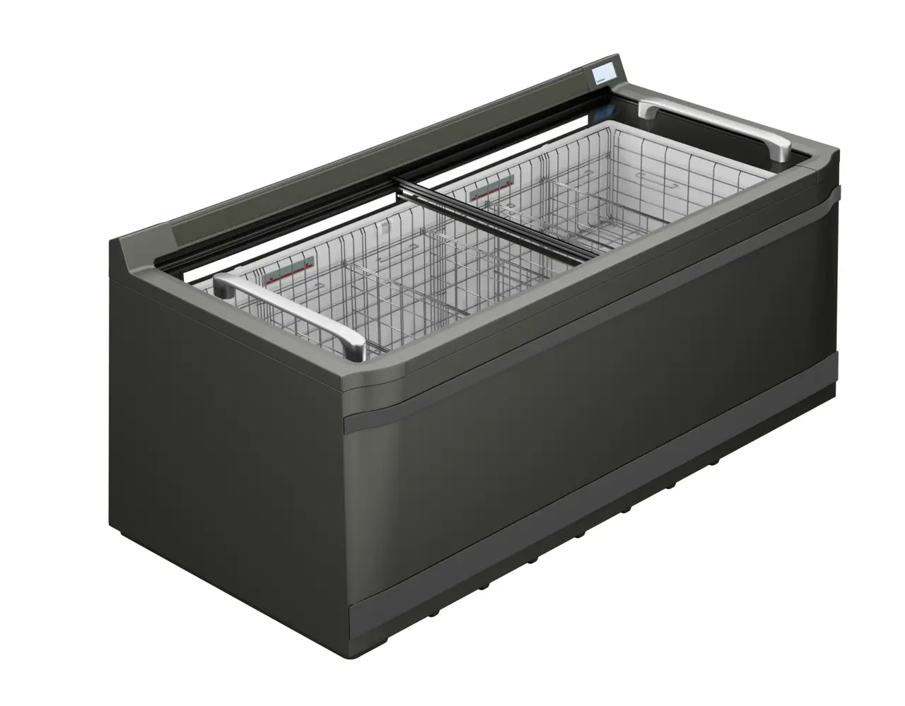 Изображение на продукта, Перспектива: Странично, затворен, Фризерна ракла за супермаркет, Цвят на корпуса: сив