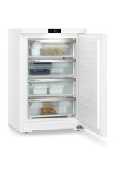 Product image, Perspective: oblique open decorated, Table top freezer with NoFrost, Casing colour: white, Door colour: white