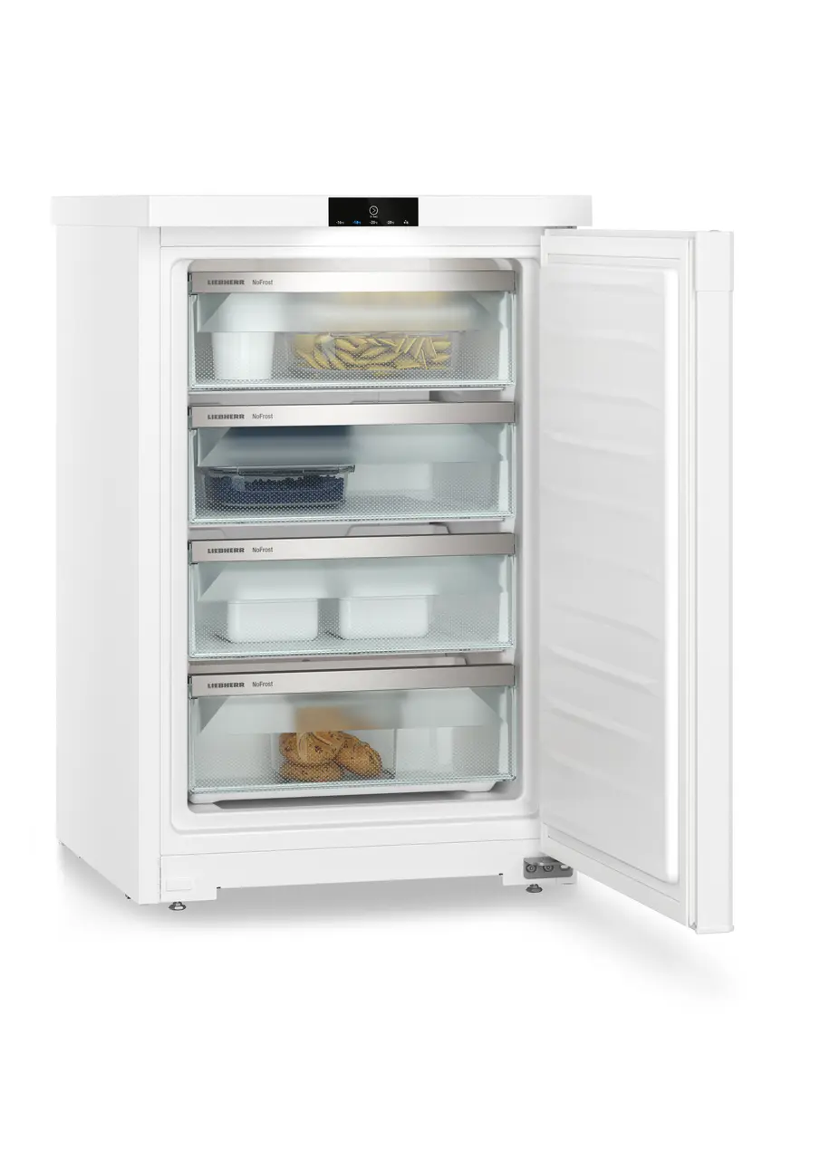 Product image, Perspective: oblique open decorated, Table top freezer with NoFrost, Casing colour: white, Door colour: white