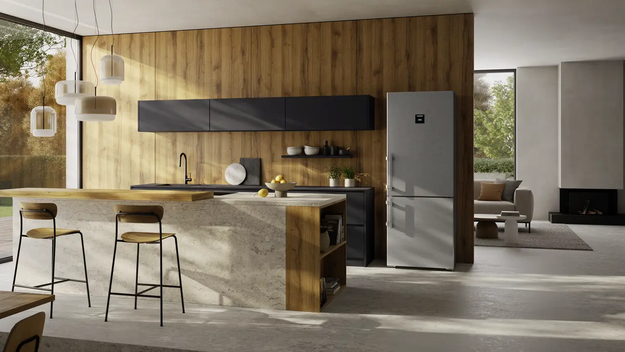 Product image, Perspective: milieu, Fridge-freezer with BioFresh and NoFrost, Casing colour: silver, Door colour: stainless steel