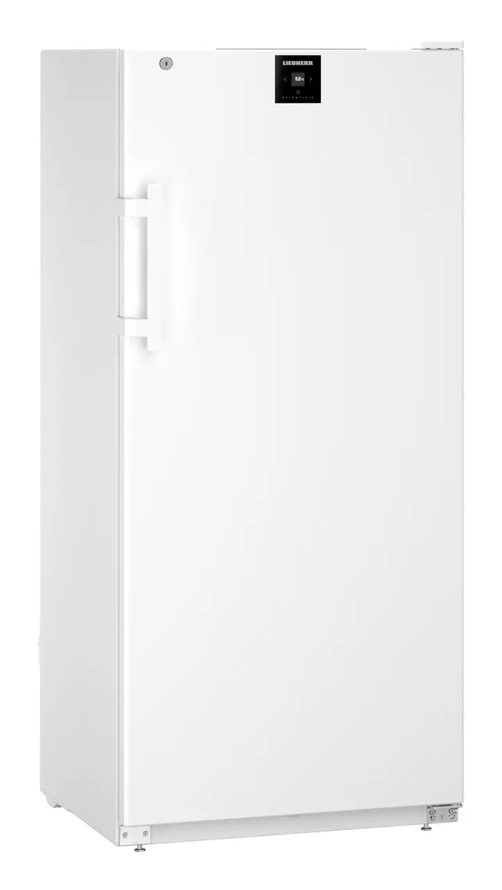 Produkt-Bild, Perspektive: schräg geschlossen leer, Laborkühlgerät mit Umluftkühlung, Gehäusefarbe: Weiß, Türfarbe: Weiß