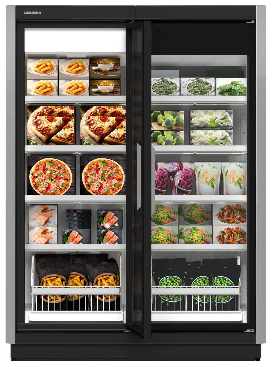 Produkt-Bild, Perspektive: Sonderform, Supermarkt-Gefrierschrank, Gehäusefarbe: Grau