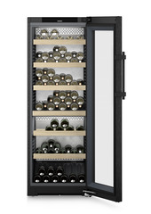 Изображение продукции, Перспектива: Прямо, с открытой дверцей, с продуктами, Винный шкаф с регулировкой температурного режима