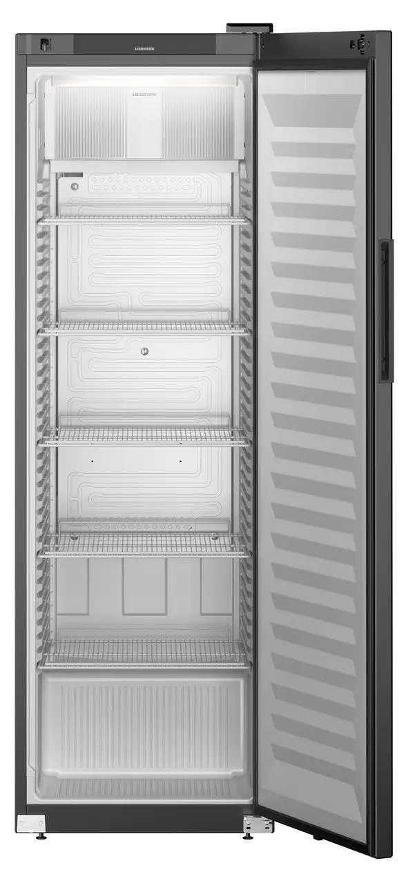 Produktbild, Perspektiv: Framifrån, öppen, tom, Kylskåp med konvektionskylning, Färg på hölje: Svart, Färg på dörr: Svart