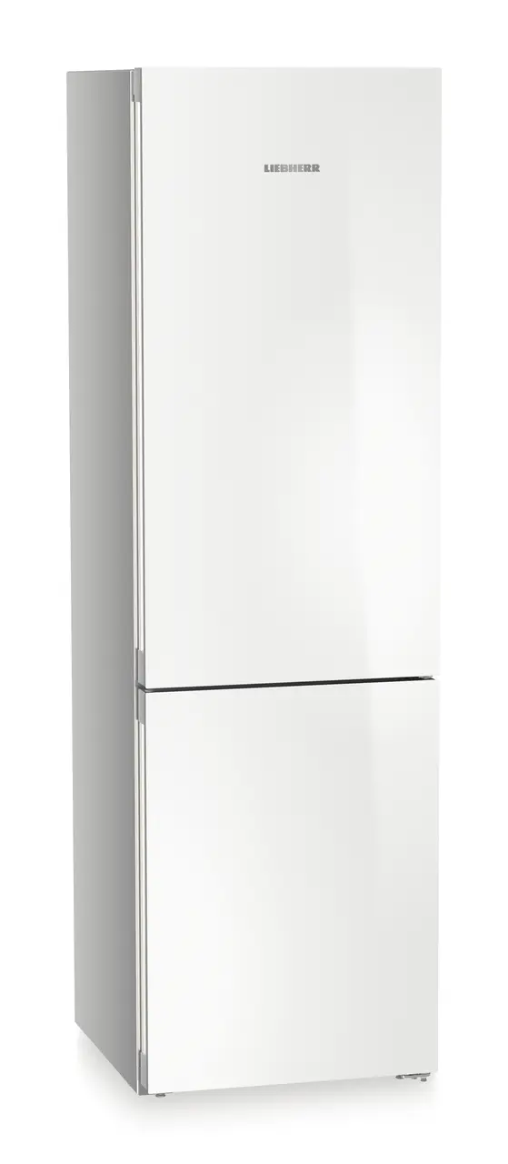 Product image, Perspective: oblique closed, Combined fridge-freezers with EasyFresh and NoFrost, Casing colour: silver, Door colour: white