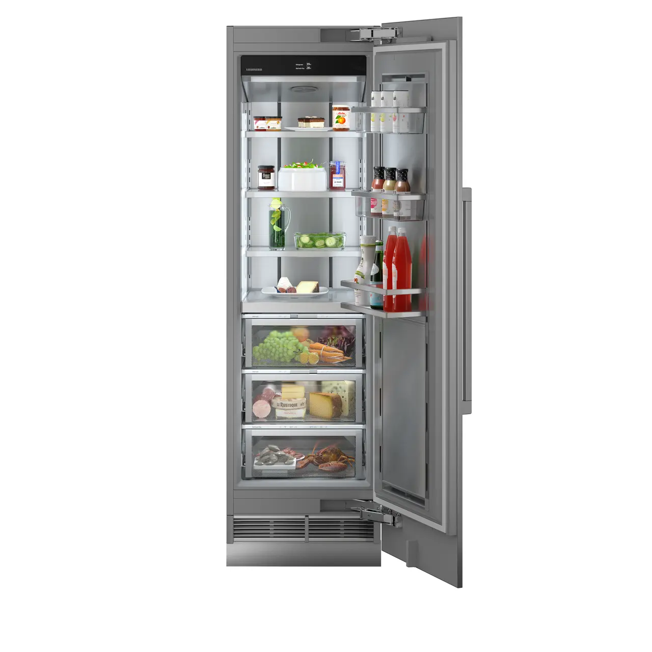 Product image, Perspective: straight open decorated, Refrigerator with BioFresh for integrated use, Casing colour: grey