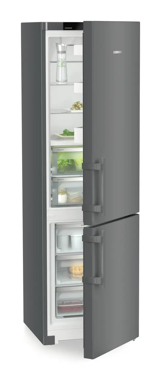 Obrázok produktu, Perspektíva: Šikmo, spotrebič polootvorený, dekorovaný, Kombinácia chladničky a mrazničky s BioFresh a NoFrost