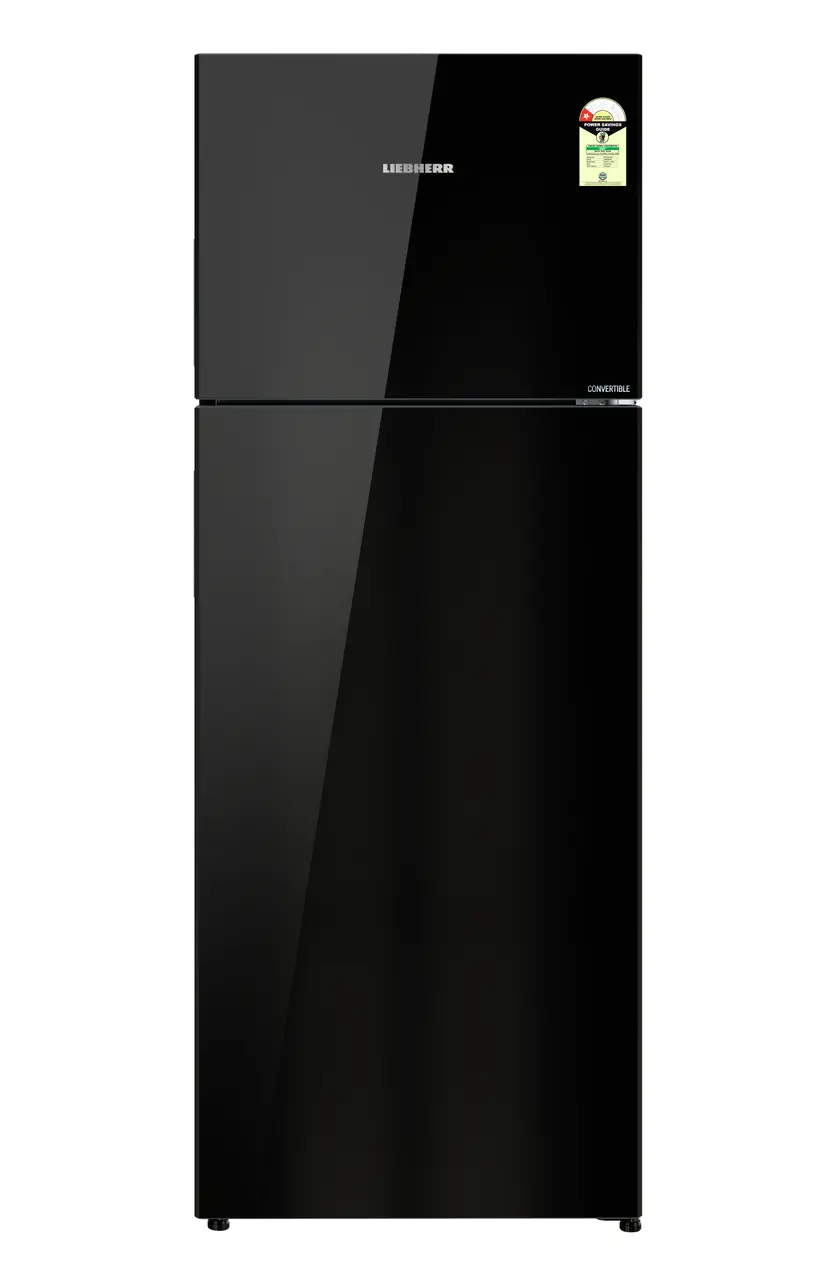 Product image, Perspective: straight closed, Fridge-freezer with NoFrost, Casing colour: grey, Door colour: Black Gloss