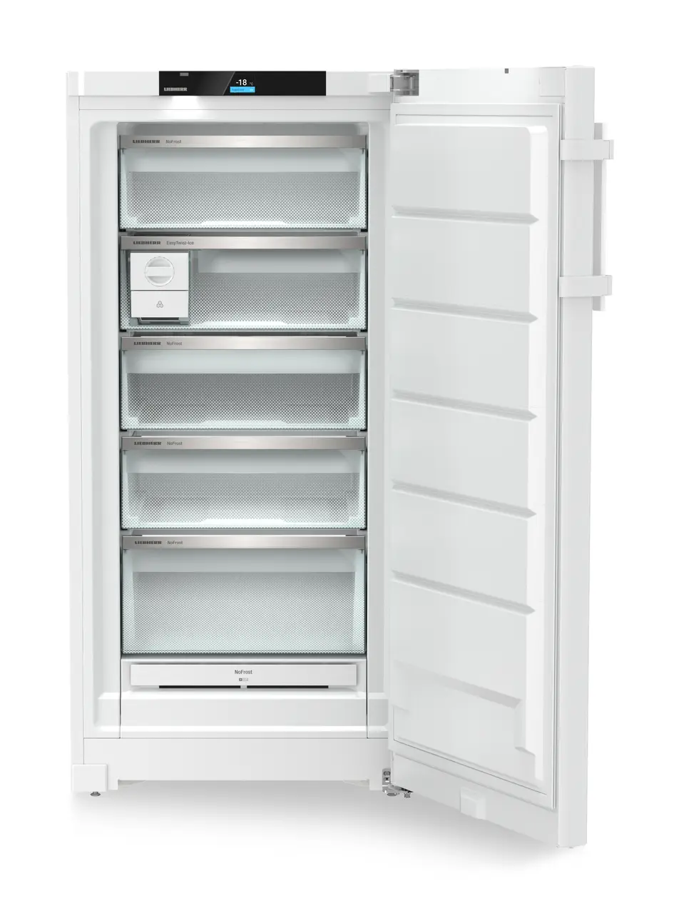 Produkt-Bild, Perspektive: gerade offen leer, Standgefrierschrank mit NoFrost und EasyTwist-Ice, Gehäusefarbe: Weiß, Türfarbe: Weiß
