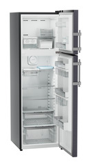 Product image, Perspective: oblique open empty, Fridge-freezer with NoFrost, Casing colour: grey, Door colour: Cobalt Steel