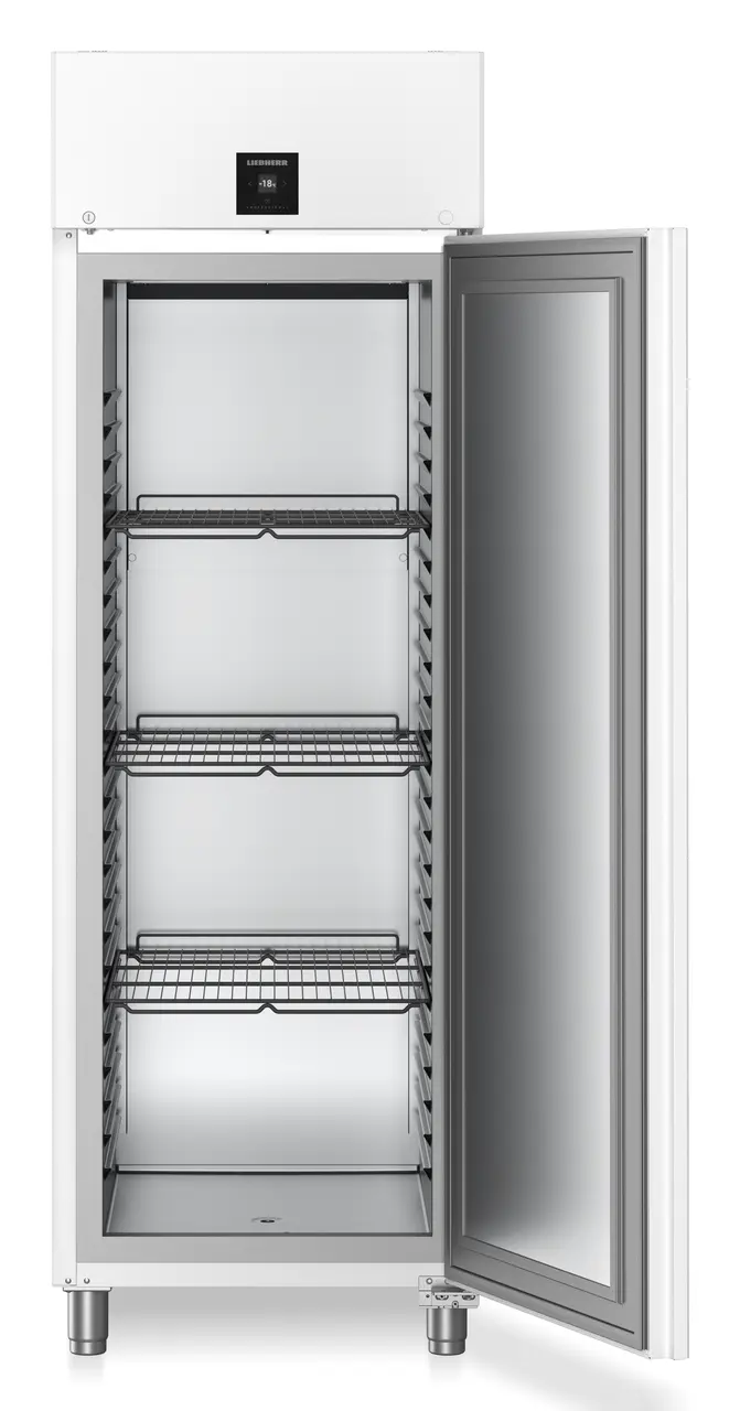 Produkt-Bild, Perspektive: gerade offen leer, Gefriergerät GN 2/1 mit Umluftkühlung, Gehäusefarbe: Weiß, Türfarbe: Weiß