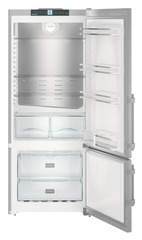 Product image, Perspective: straight open empty, Fridge-freezer with NoFrost, Casing colour: silver, Door colour: stainless steel