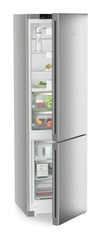 Product image, Perspective: oblique half-open decorated, Fridge-freezer with BioFresh and NoFrost, Casing colour: silver, Door colour: Steelfinish