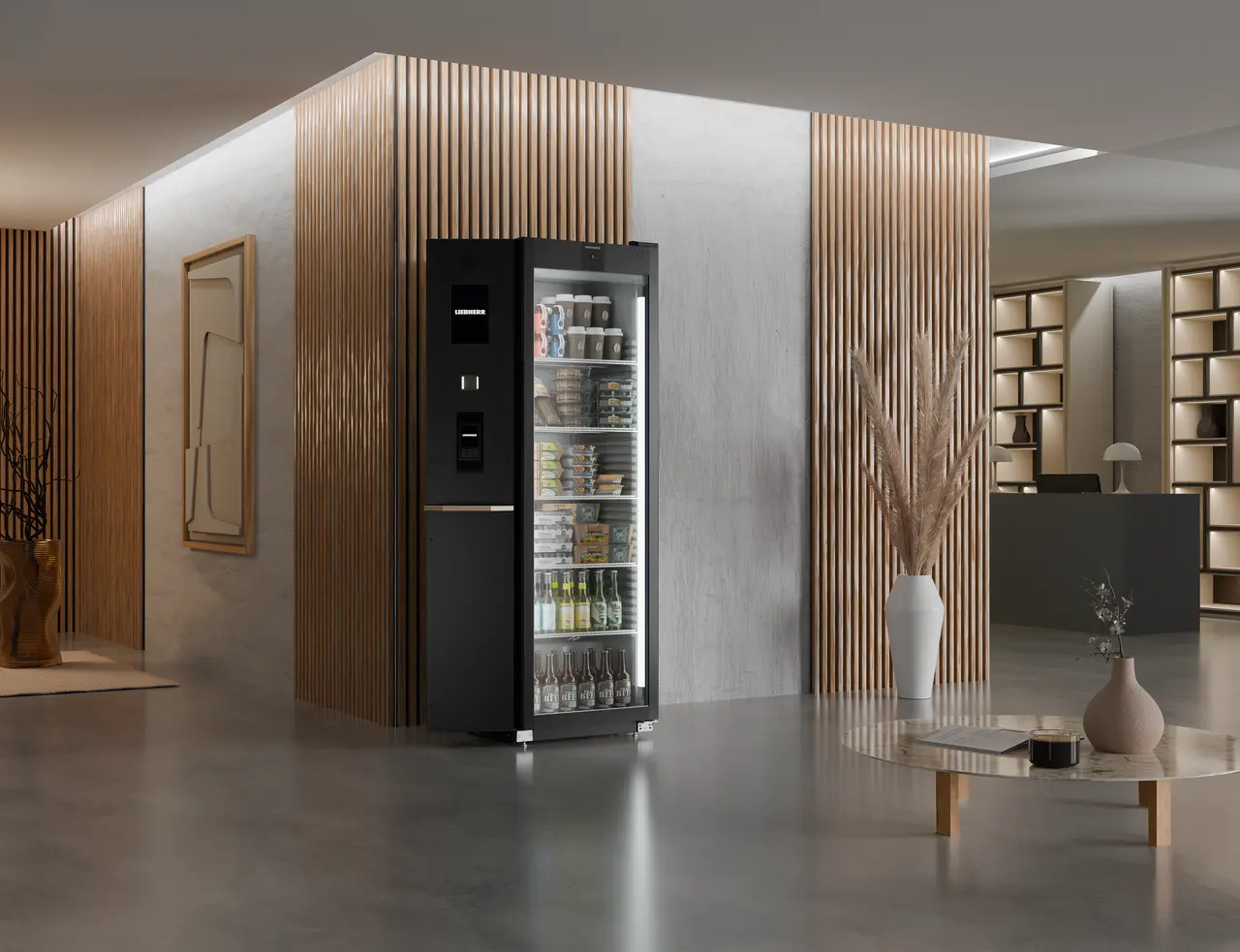 Produkt-Bild, Perspektive: Milieu, Kühlgerät mit Umluftkühlung, Gehäusefarbe: Schwarz, Türfarbe: Schwarz